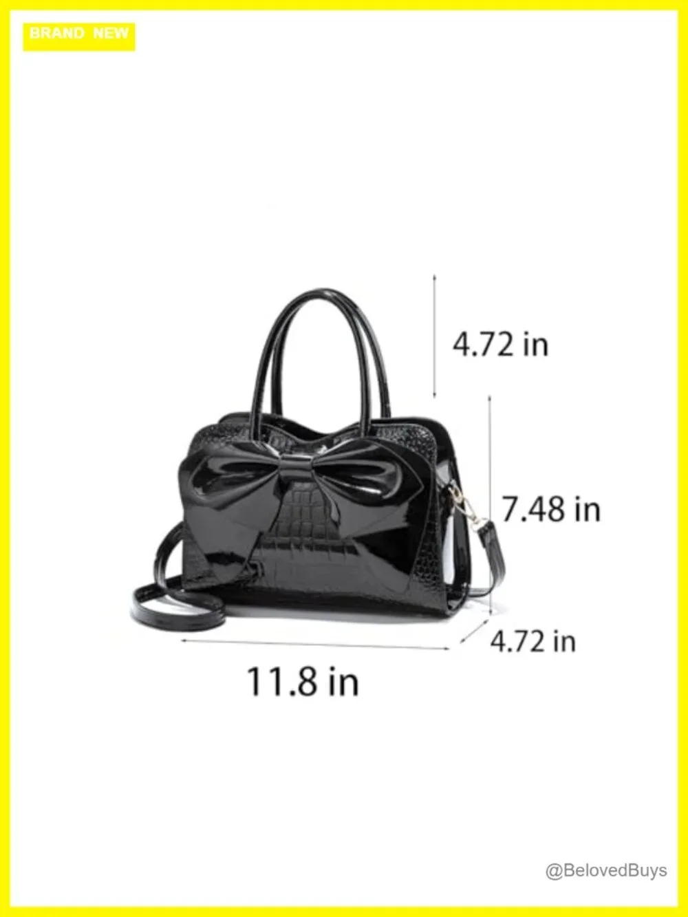 Faux Leather Crocodile Embossed Tote Bag with Bow, Zipper Closure, Crossbody
